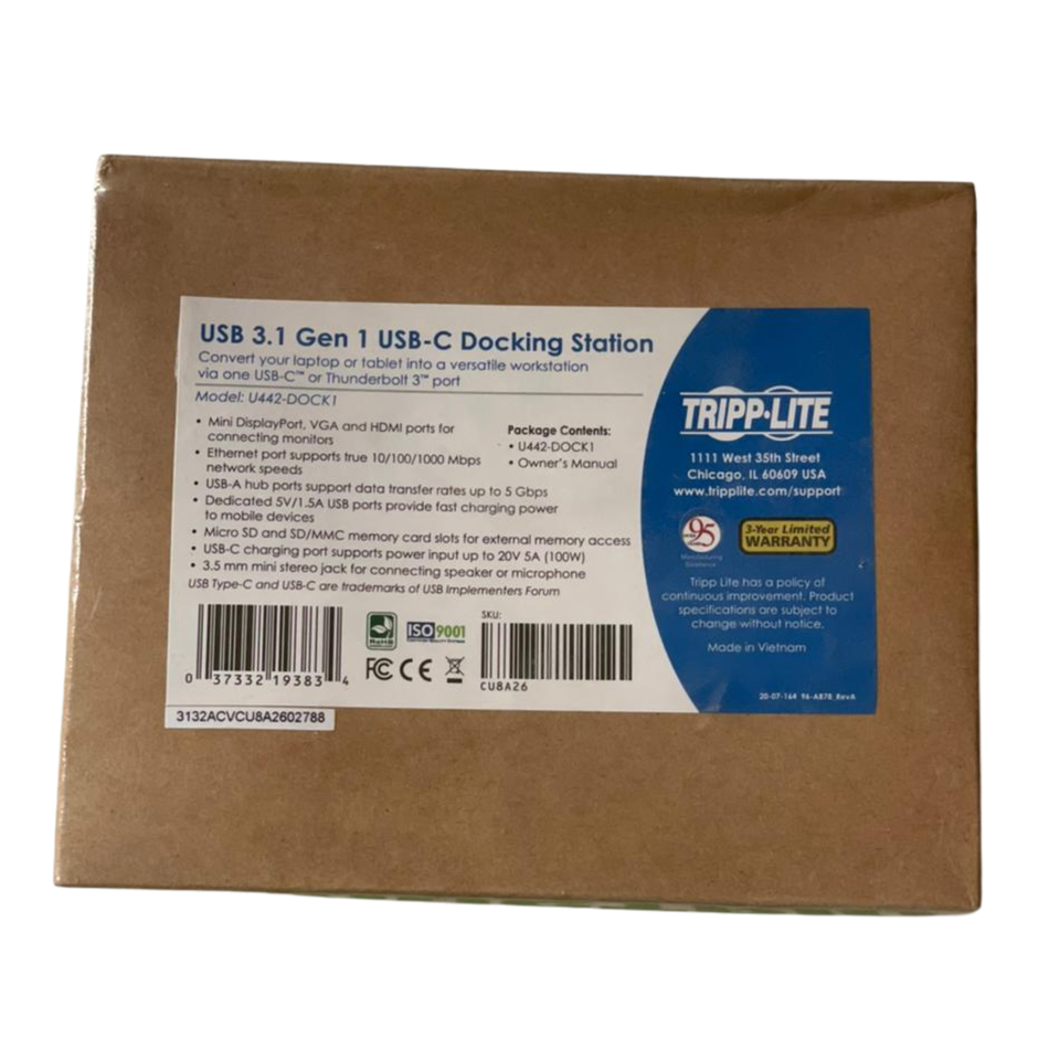 Tripp Lite U442-DOCK1 USB-C Docking Station USB 3.1 Gen 1 Multiport Adapter