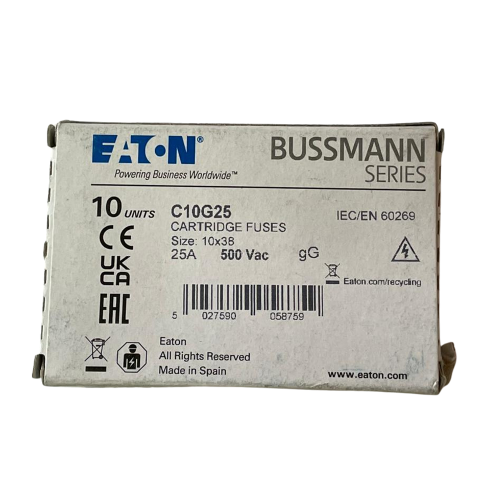 Eaton Bussmann C10G25 Cartridge Fuse 25A 500V (10 Pcs In Box)