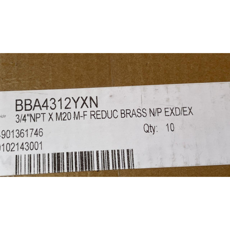 EATON BBA4312YXN 3/4" NPT To M20 Brass Reducing Adapter