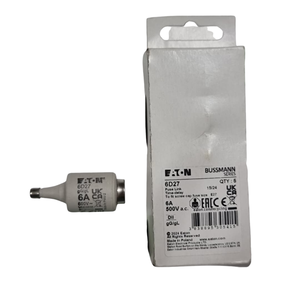 Eaton Bussmann 6D27 Fuse Link 6A 500V AC