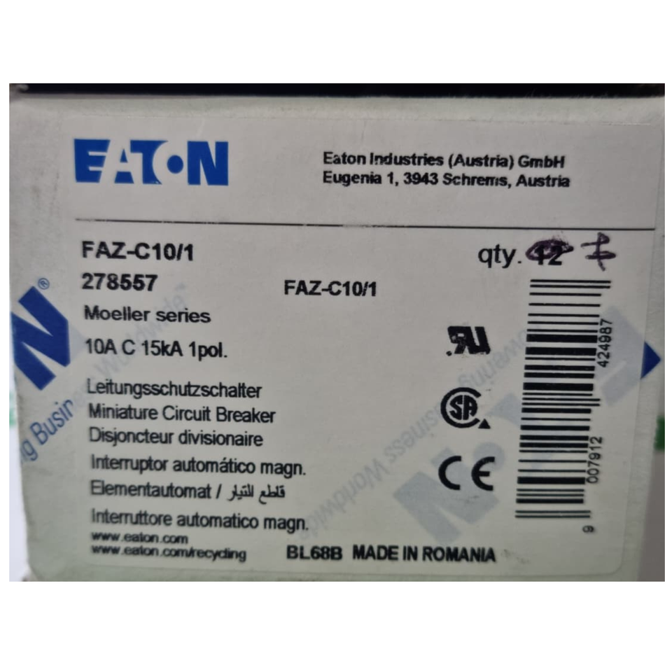 EATON FAZ-C10/1 Miniature Circuit Breaker 278557 10A 1P