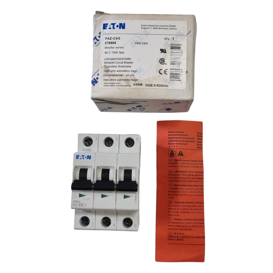 EATON FAZ-C4/3 Circuit Breaker 4A 3 Pole 278865