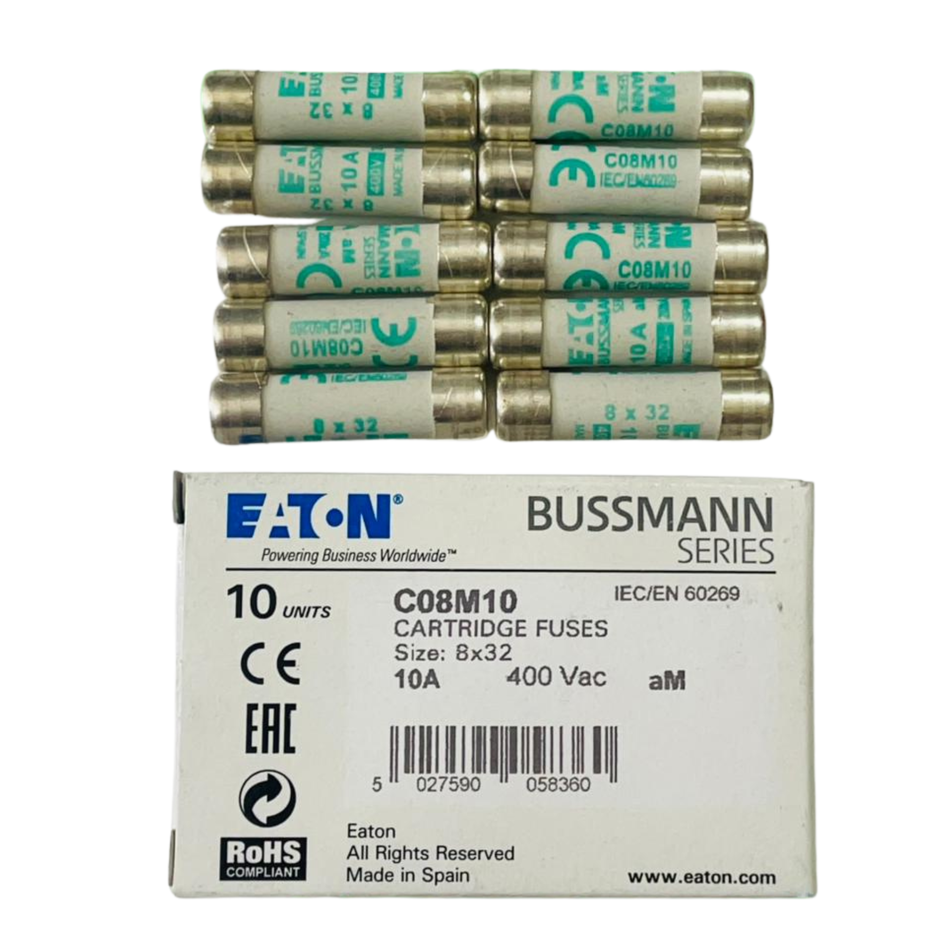 EATON BUSSMANN C08M10 Cartridge Fuse 10A 400VAC (10 Pcs In Box)