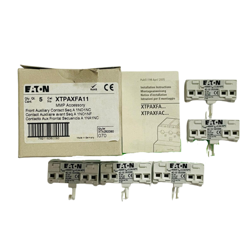 Eaton XTPAXFA11 Front Auxiliary Contact 1A 230V (5 Pcs In Box)