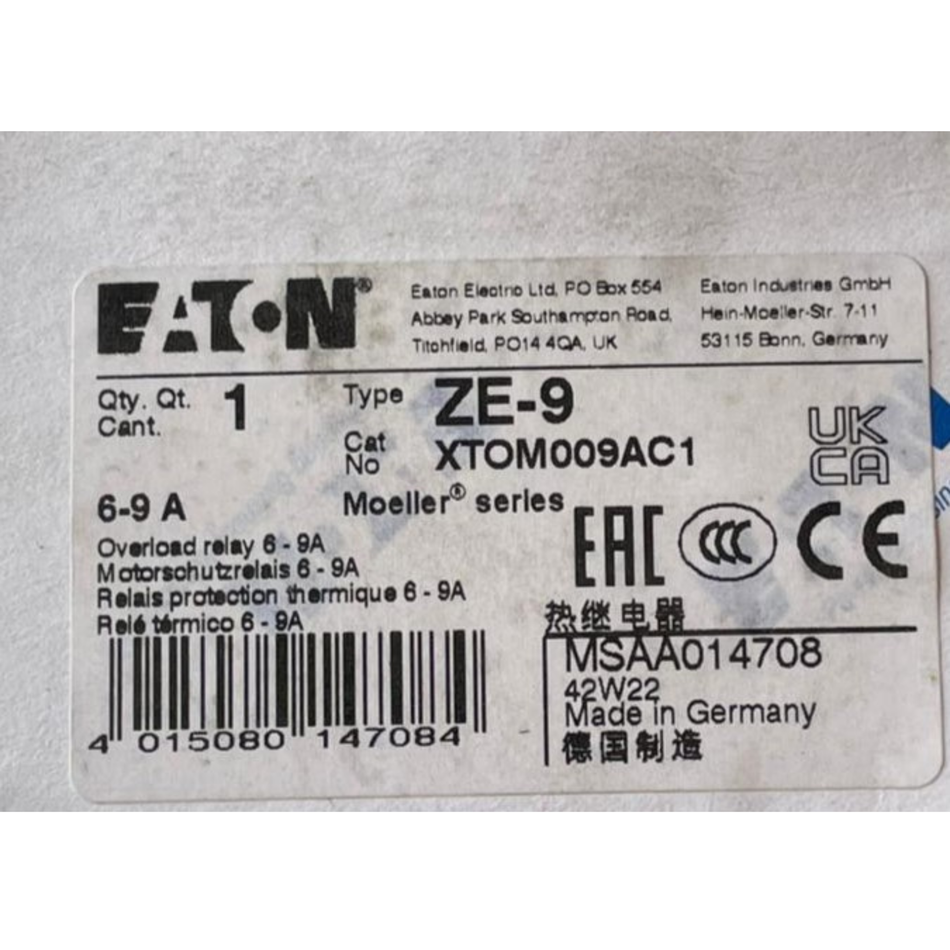 EATON ZE-9 Thermal Overload Relay XTOM009AC1 6–9A