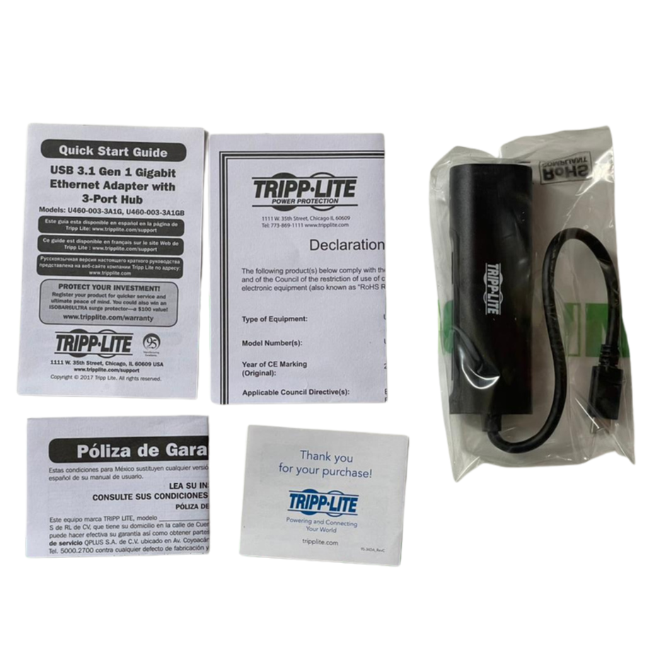 Tripp Lite U460-003-3A1GB Gigabit Ethernet Adapter 3-Port Hub