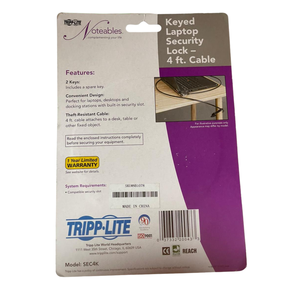 Tripp Lite SEC4K Keyed Laptop Security Lock with 4 ft Cable