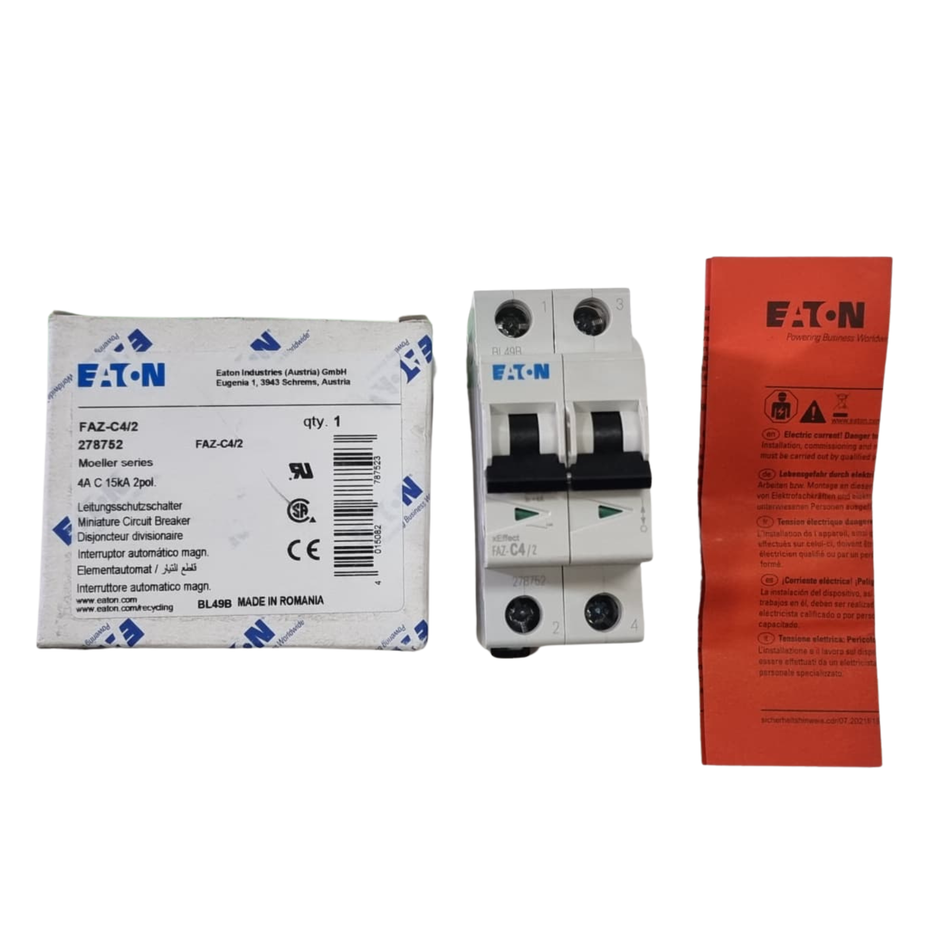 EATON FAZ-C4/2 Miniature Circuit Breaker 4A 2-Pole