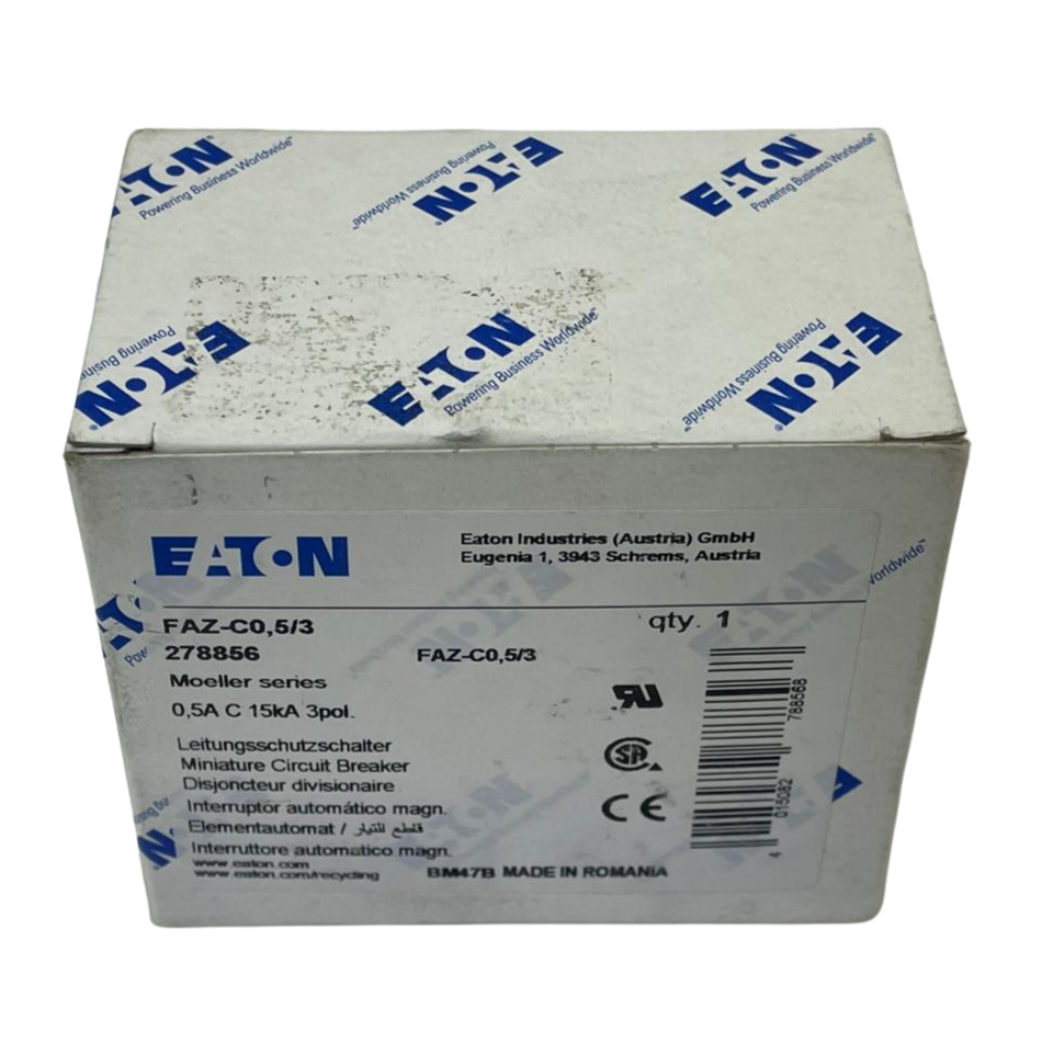 Eaton FAZ-C0,5/3 Circuit Breaker 278856 0.5A 3 Pole