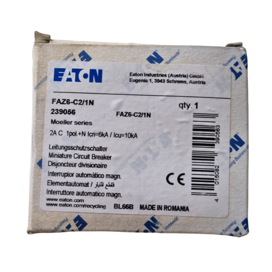 EATON FAZ6-C2/1N Miniature Circuit Breaker 239056 2A 1P+N