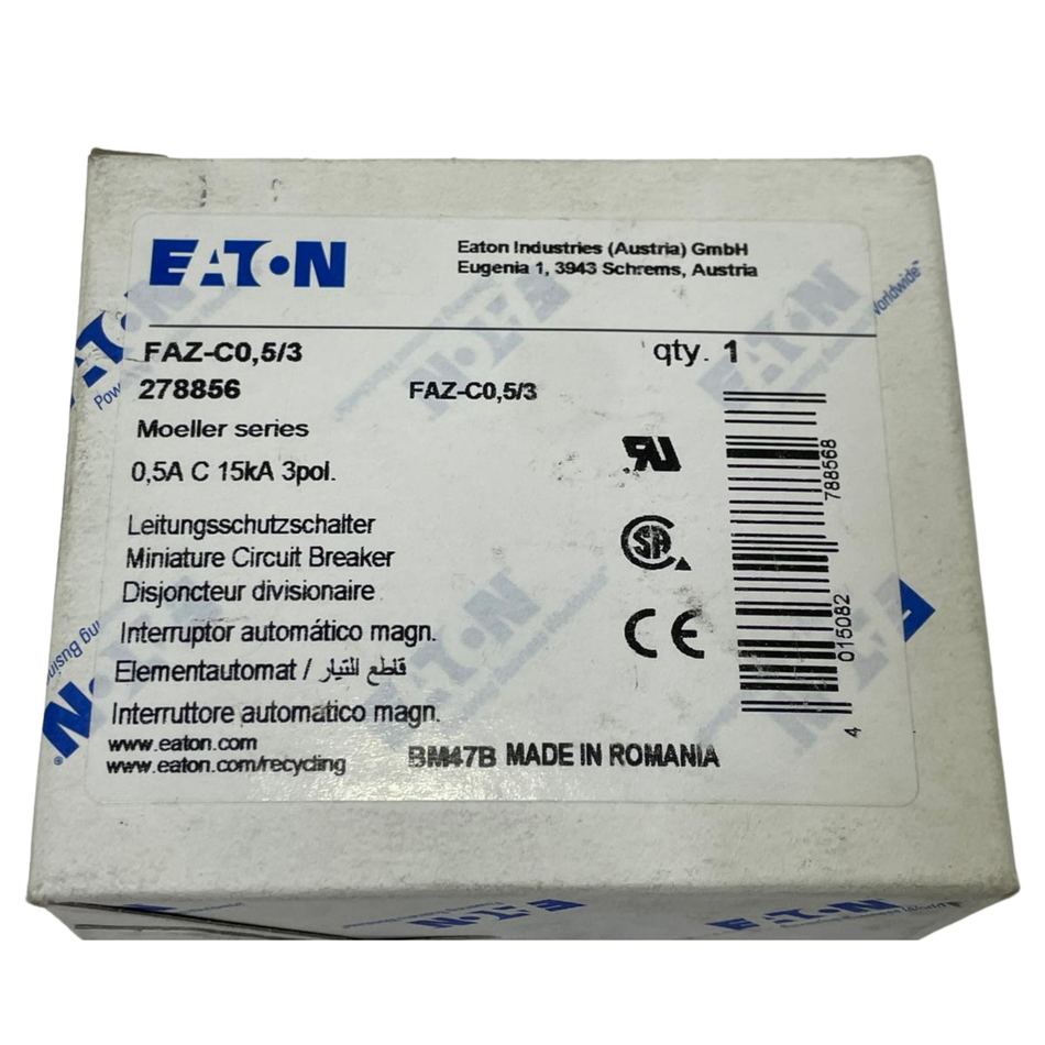 Eaton FAZ-C0,5/3 Circuit Breaker 278856 0.5A 3 Pole