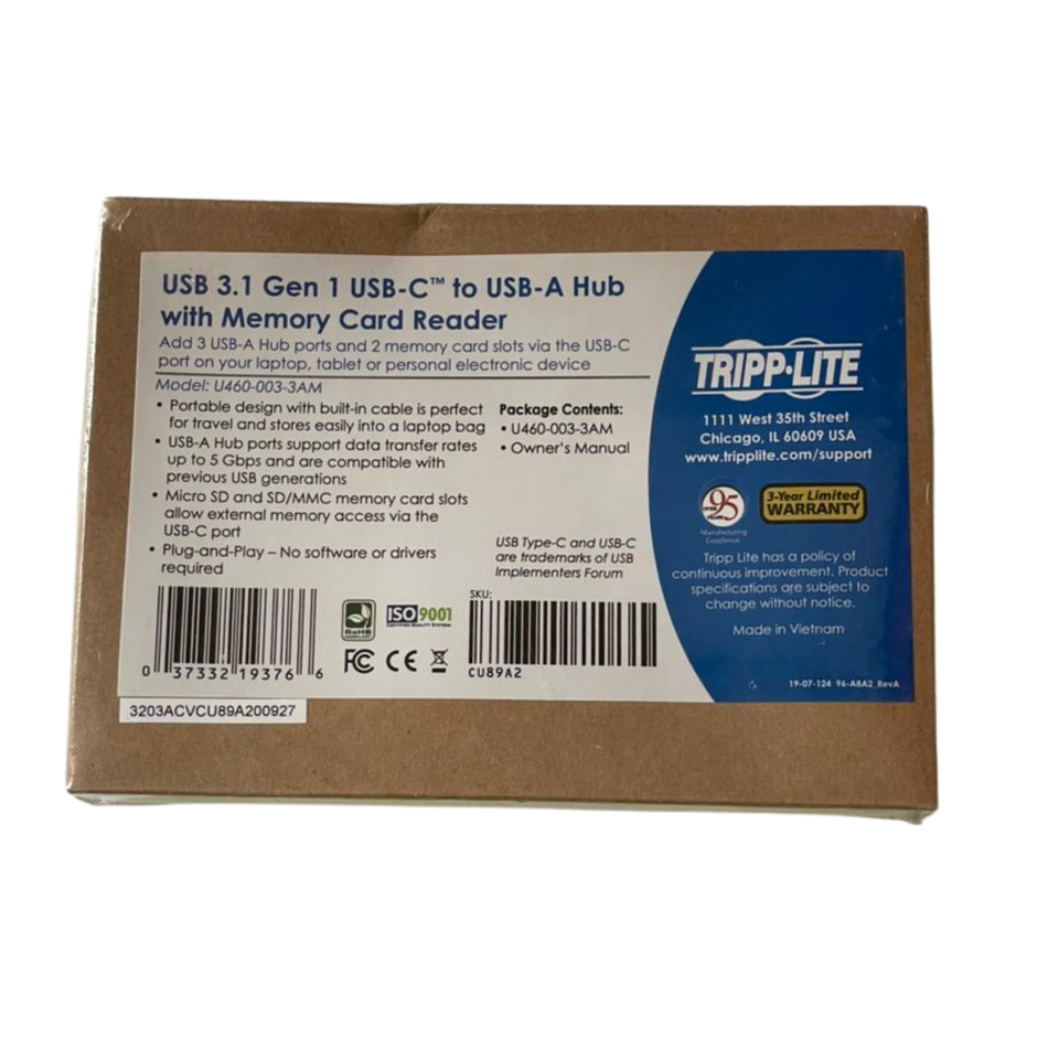 Tripp Lite U460-003-3AM USB-C to USB-A Hub with Memory Card Reader