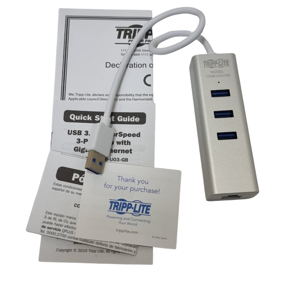 Tripp Lite U336-U03-GB USB 3.0 3-Port Hub with Gigabit Ethernet