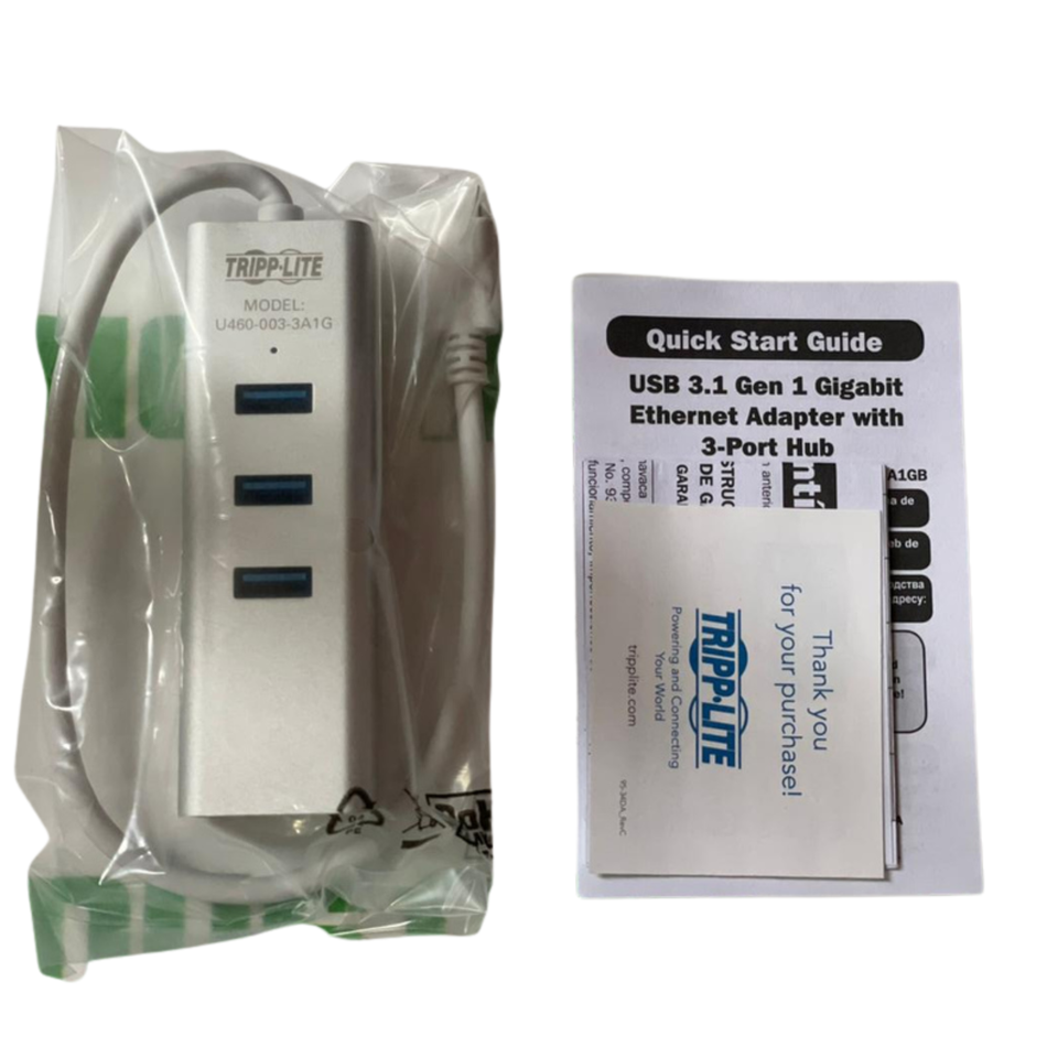 Tripp Lite U460-003-3A1G Gigabit Ethernet Adapter with 3-Port Hub